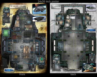 Scarab - bulk hauler: starship poster map. Deckplans for Starfinder, the Star Wars RPG, Traveler and other sci-fi games.