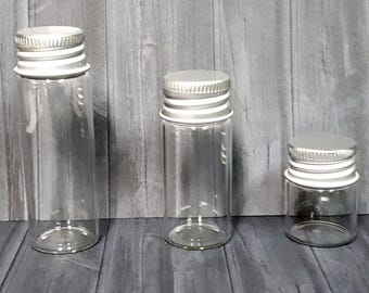 Mini frascos de vidrio con tapas de rosca de aluminio, botellas de vidrio pequeñas con tapas de rosca de aluminio, frascos de boticario de vidrio con tapa de rosca.