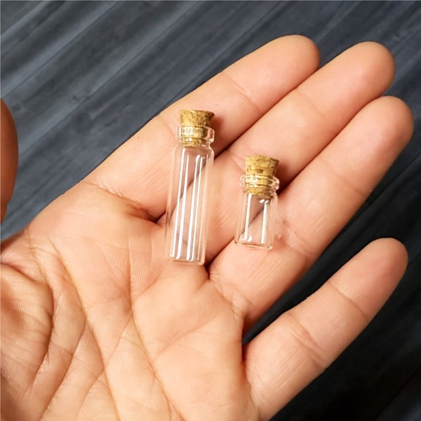 Mini long glass bottles with corks, Small glass tubes for charms and pendants, tiny long glass bottles for DIY jewelry,