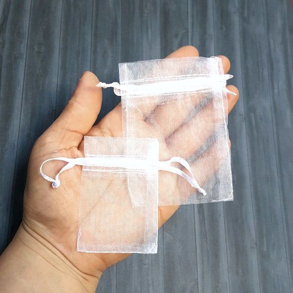 White Organza Bags Wedding Favor Bags, White Organza Party Favor Gift Bags, Organza Jewelry Bags Sheer White Favor Bags