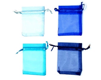Blue Mini Organza Bags 2.75 X 3.5 inch Drawstring Favor Bags, Blue 2x2.75 inch Sheer Organza Bags Drawstring Tiny Jewelry Pouches.