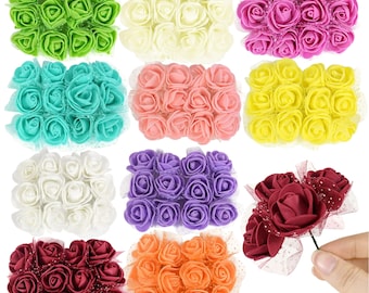 Mini Foam Roses With Wire Stem Mixed Colors Small Foam Flowers for DIY Crafts 2cm Artificial Fake Mini Roses