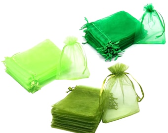 Green Mini Organza Bags 2.75 X 3.5 inch Drawstring Favor Bags, Green 2x2.75 inch Sheer Organza Bags Drawstring Tiny Jewelry Pouches.