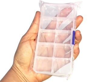 Small clear storage box with 10 compartments, Mini plastic organizer for beads and DIY craft supplies - INCLUDES ONE 5 x 2.5 inch case