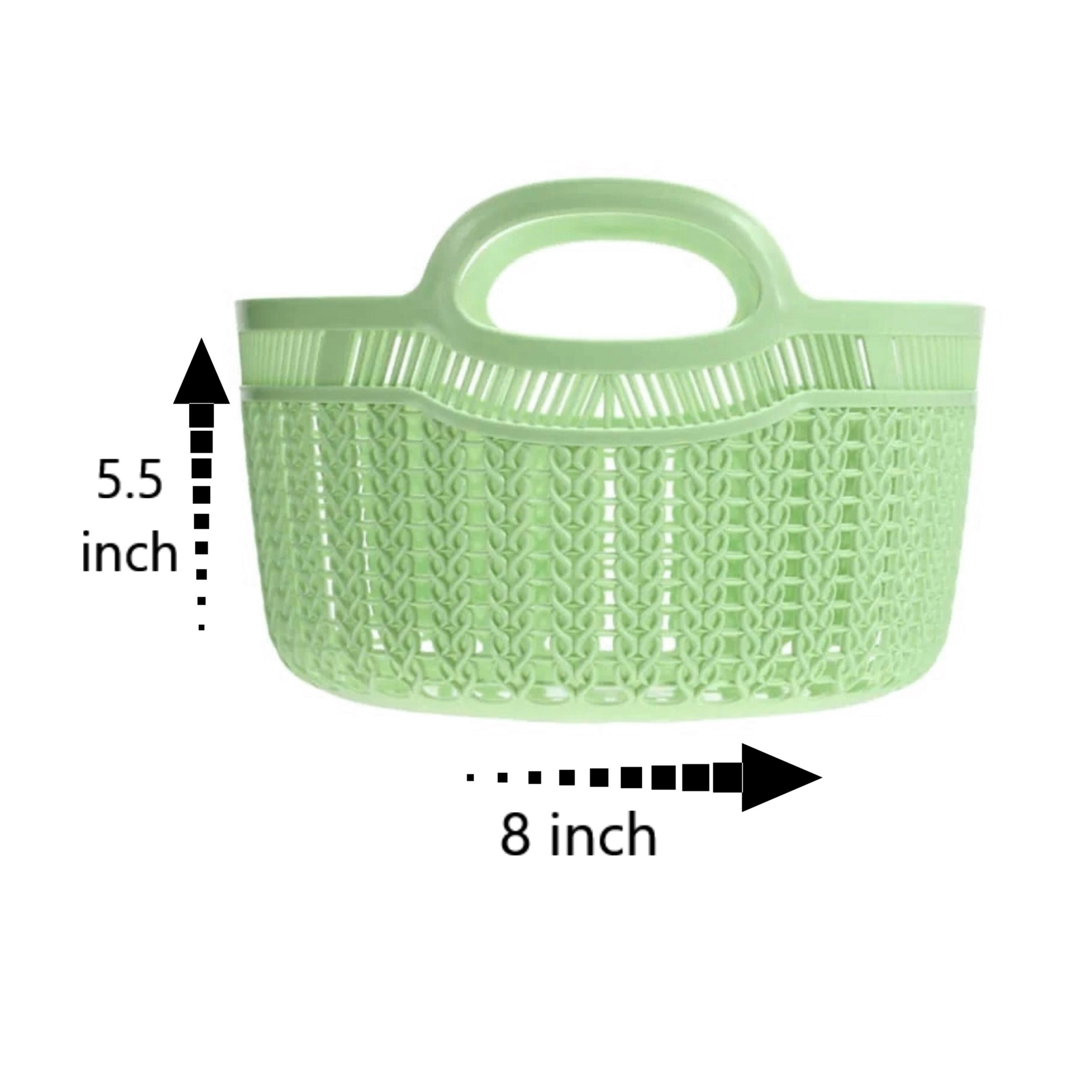 Light Green Woven Plastic Basket, Round Basket With Handles, Spa