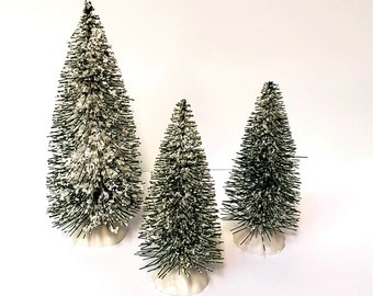 Frosted realistic Dollhouse tree Christmas mini pine trees, 5 inch and 4 inch miniature frosted pine trees.