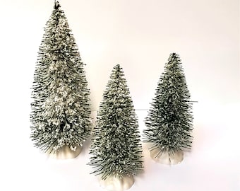 Frosted realistic Dollhouse tree Christmas mini pine trees, 5 inch and 4 inch miniature frosted pine trees.