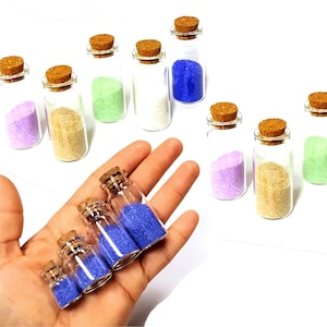 Message in a bottle - Small glass bottle with colored sand for DIY beach theme party favors, jewelry charms, pendants, keychains & crafts