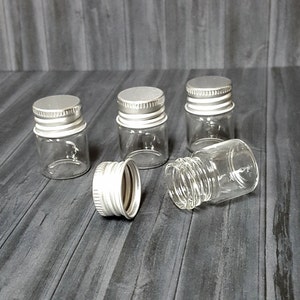 MaxMau Mini Glass Bottles with Screw Caps 5ml 24 Sets Aluminum Top Metal Lids 5 Milliliter Tiny Vials Small Jars DIY Storage Art Craft Decor