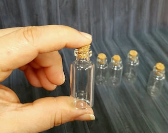 Botellas de vidrio pequeñas rellenables de 1 ml, 2 ml, 5 ml y 10 ml con tapones de corcho: botellas de vidrio transparente vacías.
