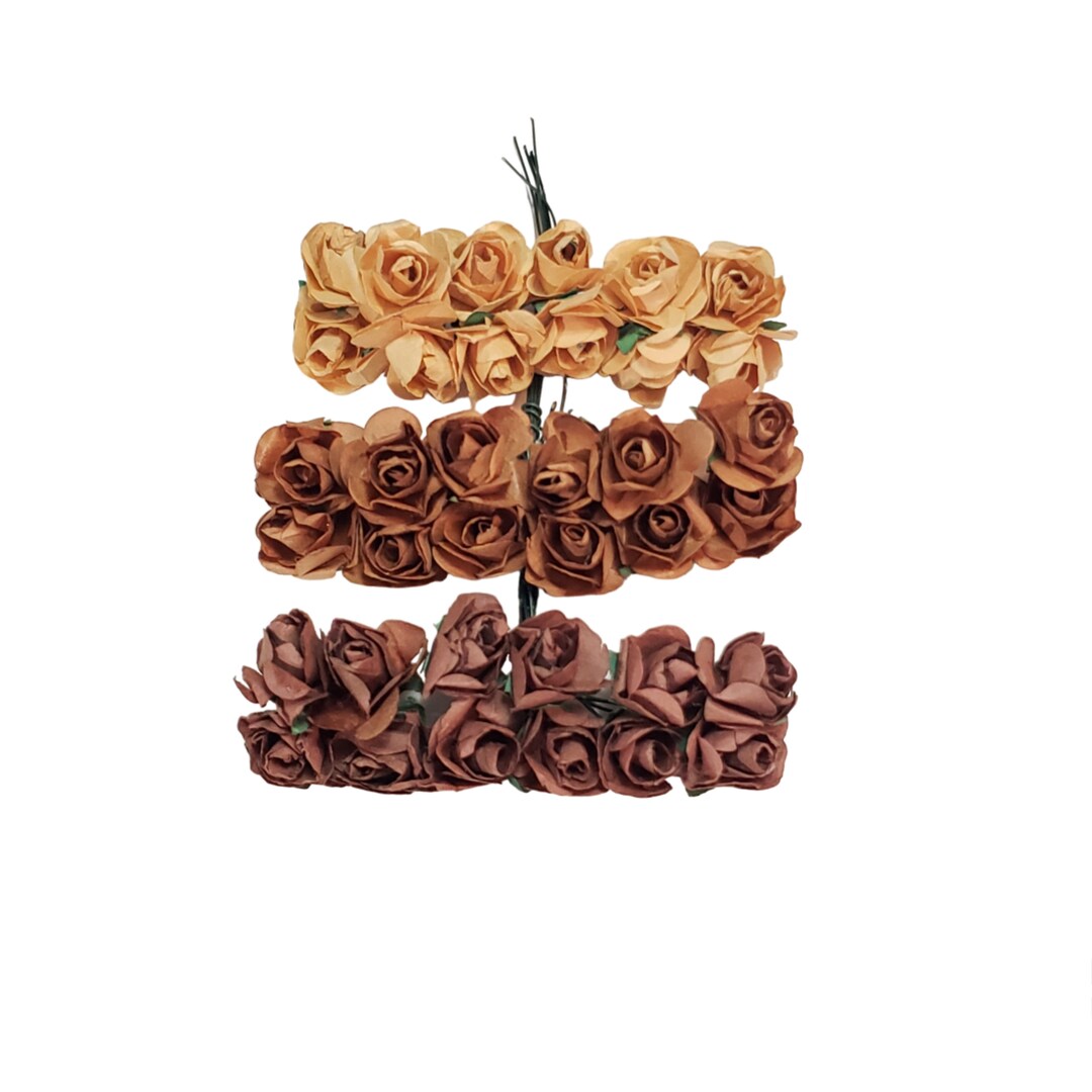 Neutral Tones Mini Mulberry Paper Roses With Wire Stems — Beige, Boho ...