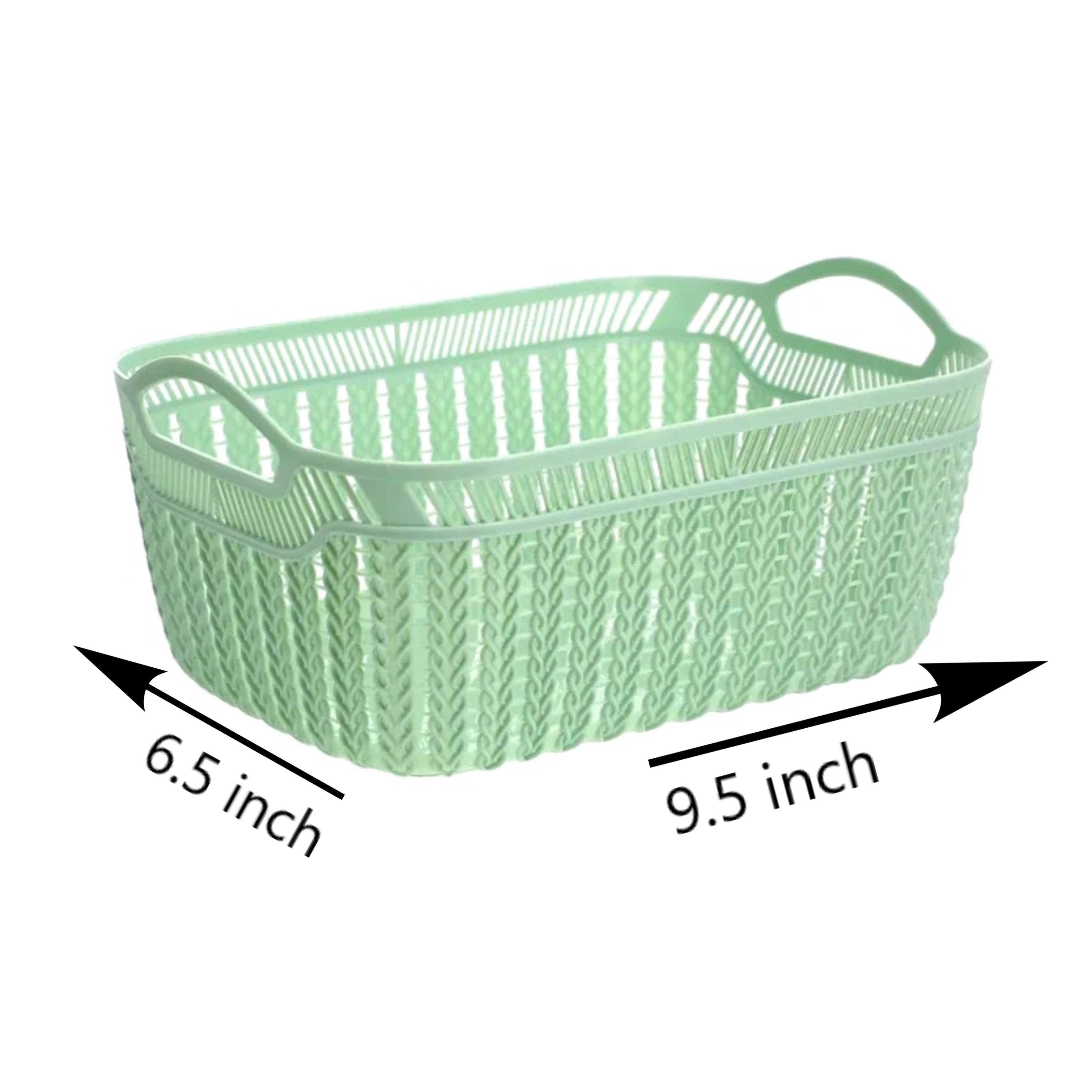 Sage Green Plastic Basket – Woven Storage Bin With Handles, Pale