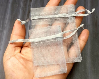 Silver Mini Organza Bags 2.75 X 3.5 inch Drawstring Favor Bags, Silver 2x2.75 inch Sheer Organza Bags Drawstring Tiny Jewelry Pouches.