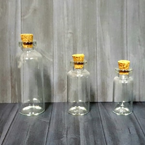 Glass jars 1ml 2ml 5ml 10ml mini glass bottles with corks, Small glass vials fillable empty glass containers with cork stoppers - INCLUDES 5