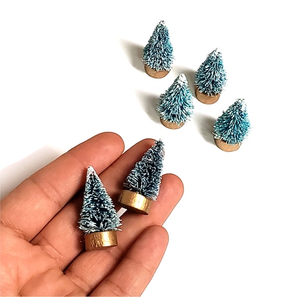 Miniature Village Christmas trees, Snow bottle brush tiny trees, Fairy Christmas mini trees, Dollhouse miniature Christmas trees