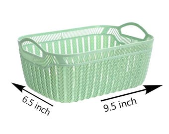 Light Green Woven Plastic Basket, Round Basket With Handles, Spa
