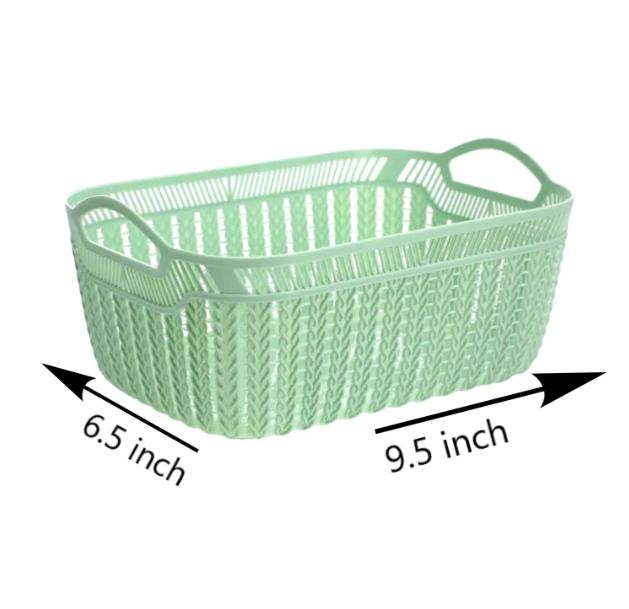 Light Green Woven Plastic Basket, Round Basket With Handles, Spa