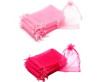 Pink organza party favor mini bags with drawstrings, Sheer pink small organza jewelry bags, Pink organza bags small wedding favor bags