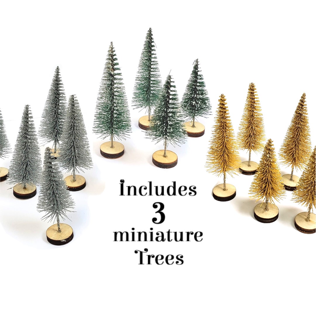 Mini Christmas Pine Trees With Wood Stand Model Making Bottle Etsy