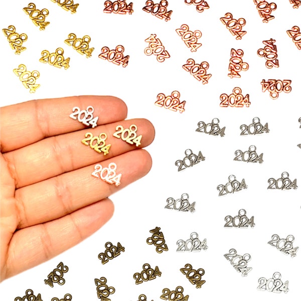 Year 2024 Charms 9x13mm Pendants For Handmade Jewelry Making, 2024 Alloy Metal Pendants for DIY crafts and Accessories.