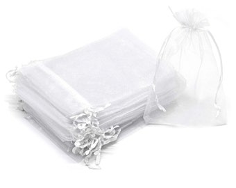 White organza mini bags white sheer party favor bags, white small organza candy pouches white wedding favor bags