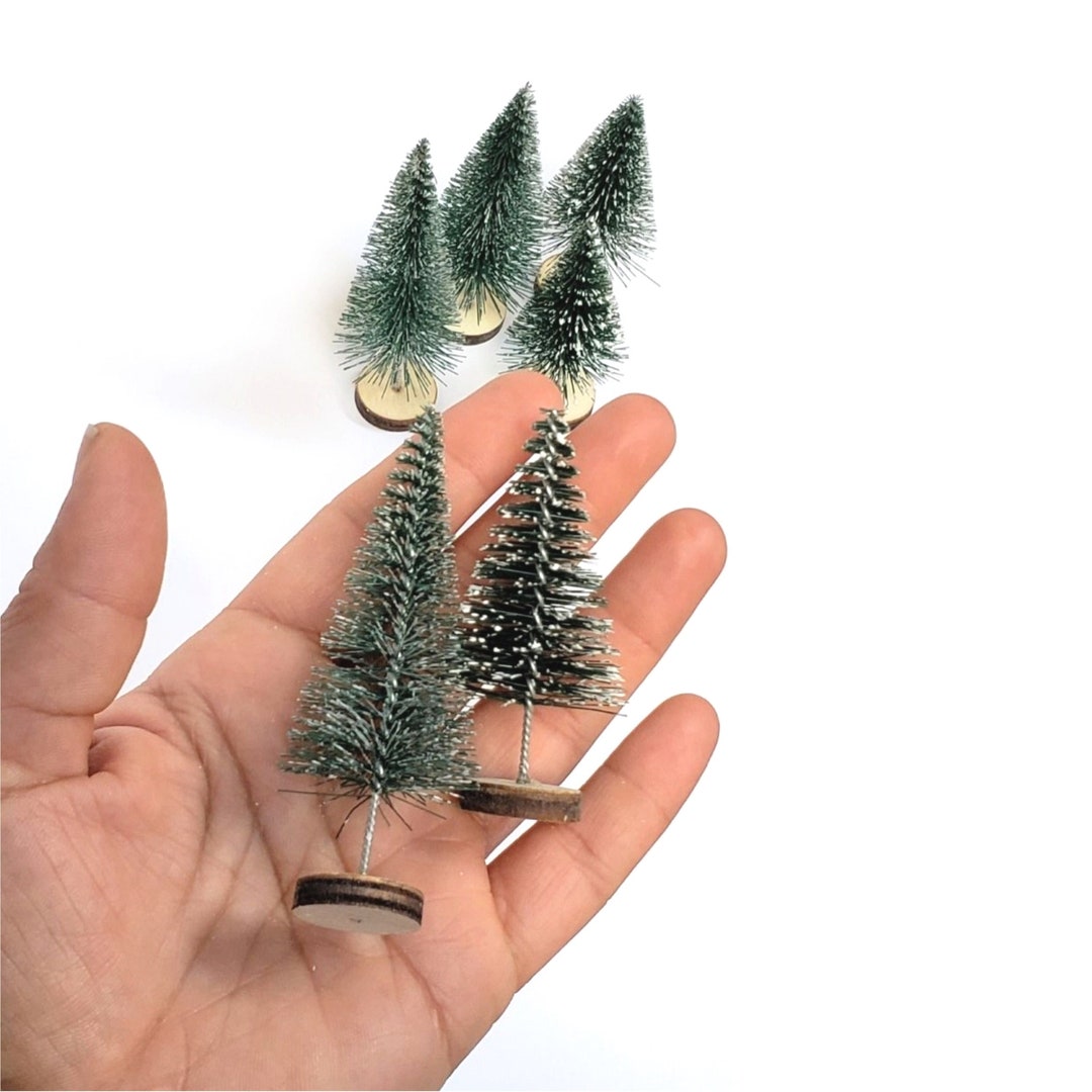 Miniature Pine Trees With Wood Stand Small Model Making Bottle Brush