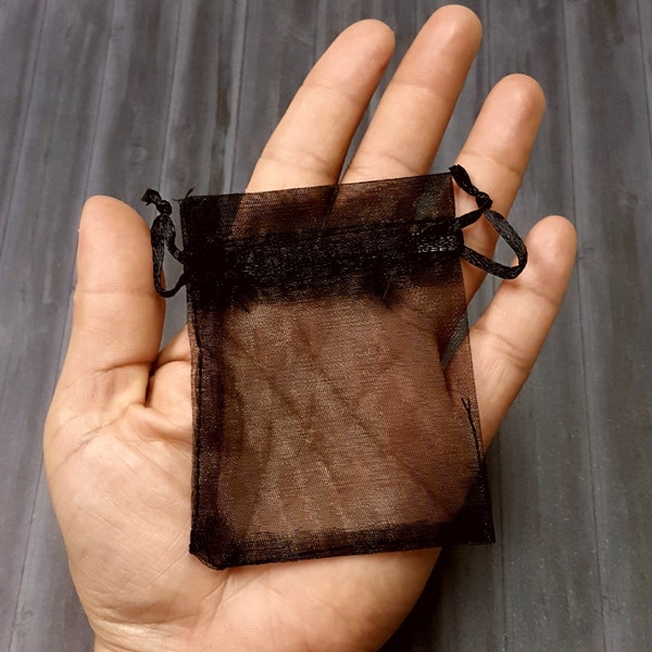 Black Mini Organza Bags 2.75 X 3.5 inch Drawstring Favor Bags, Black 2x2.75 inch Sheer Organza Bags Drawstring Tiny Jewelry Pouches.