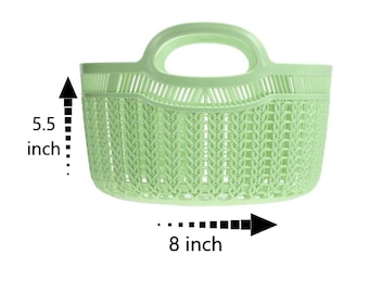 Sage Green Plastic Basket – Woven Storage Bin With Handles, Pale
