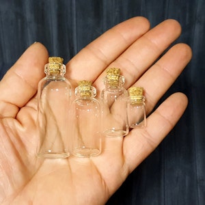 2ml mini glass bottles with cork 1ml tiny jars with cork, 5ml small glass container with corks 10ml fillable glass jars - INCLUDES 5