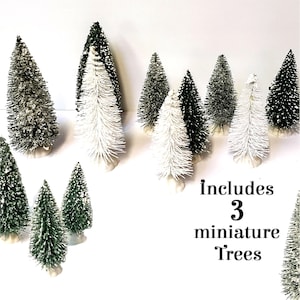 Snowcapped Mini pine trees, Train set winterization Christmas miniature landscape trees, Pine trees for Dollhouse winter scenes - Set of 3