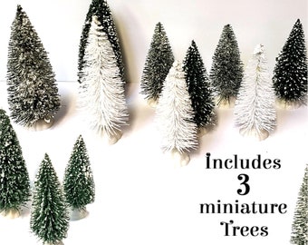 Snowcapped Mini pine trees, Train set winterization Christmas miniature landscape trees, Pine trees for Dollhouse winter scenes - Set of 3