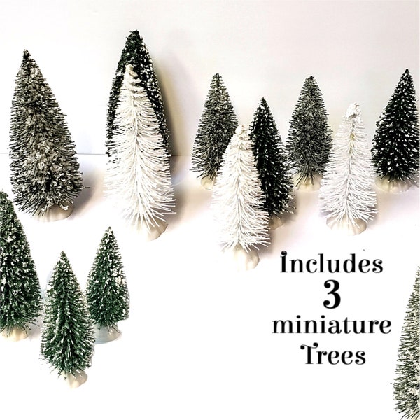 Snowcapped Mini pine trees Train set winterization Christmas miniature trees landscape, Pine trees for Dollhouse winter scenes, Set of 3