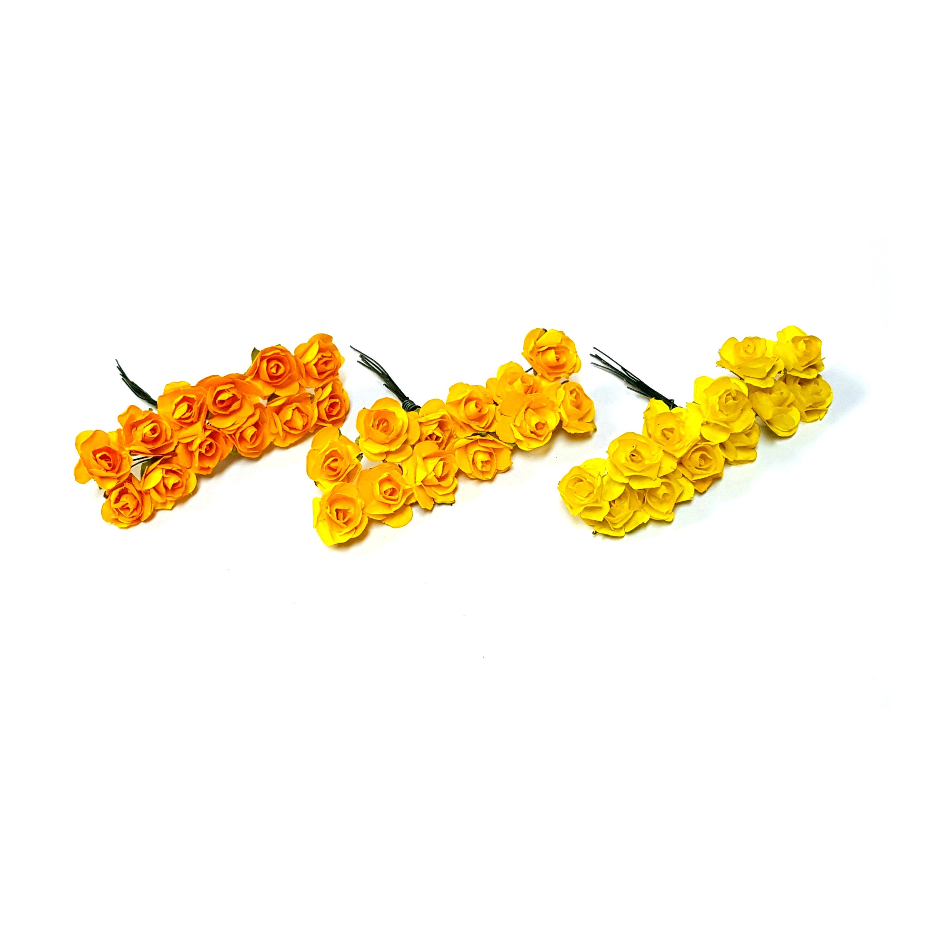 Yellow Mini Paper Roses with Wire Stems, Small Yellow Paper Flowers, …