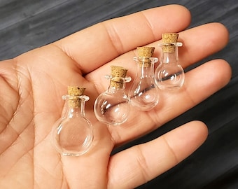Mini Round Glass Bottles with Corks - Fillable Small glass Jars for DIY Crafts, Jewelry Pendants & Necklace Charms - More Options Available