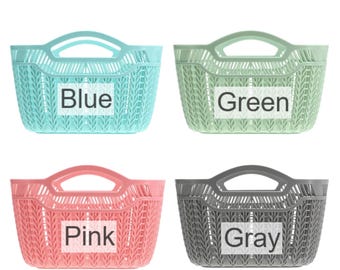 Light Green Woven Plastic Basket, Round Basket With Handles, Spa