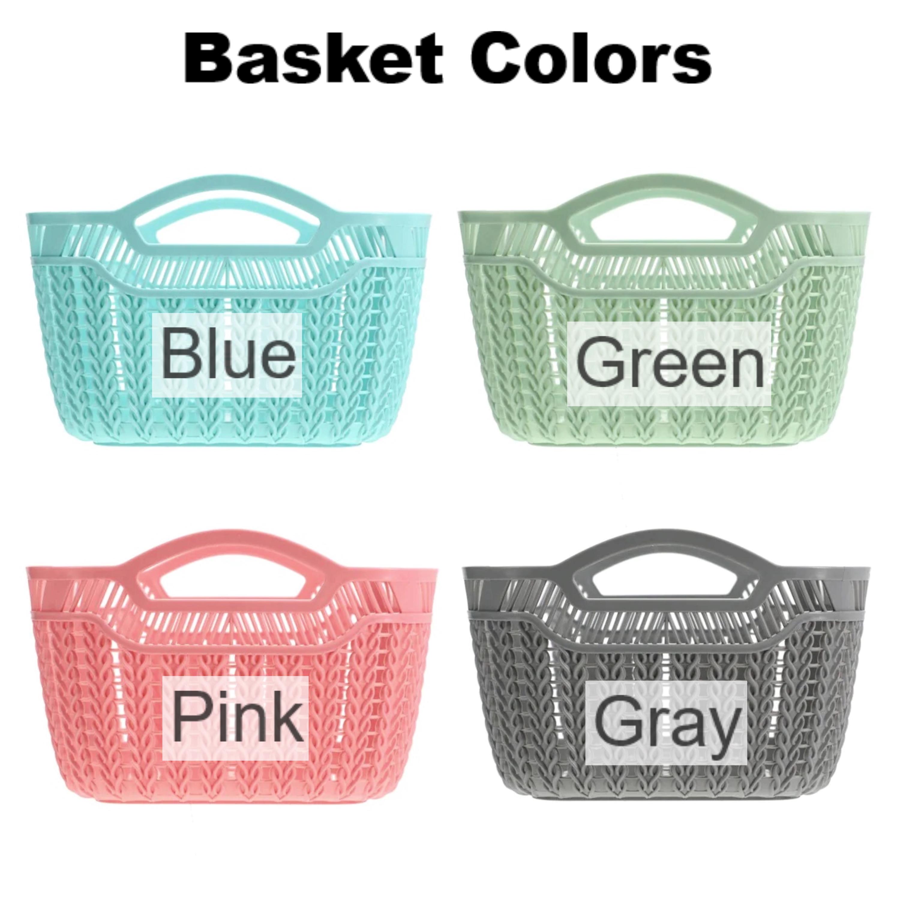 Light Green Woven Plastic Basket, Round Basket With Handles, Spa