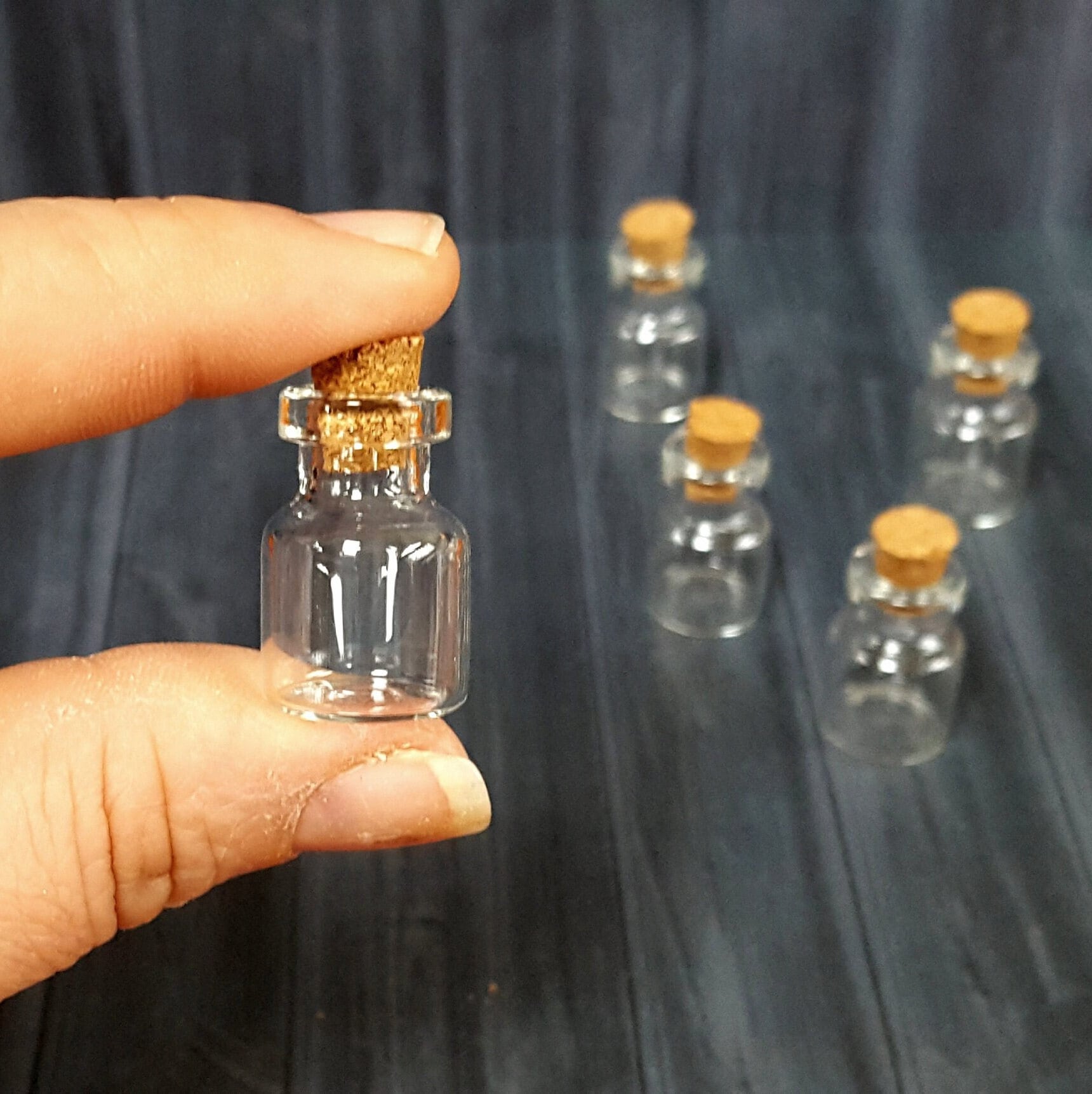 20 Small Glass Bottles With Cork and Loop. Miniature Tiny