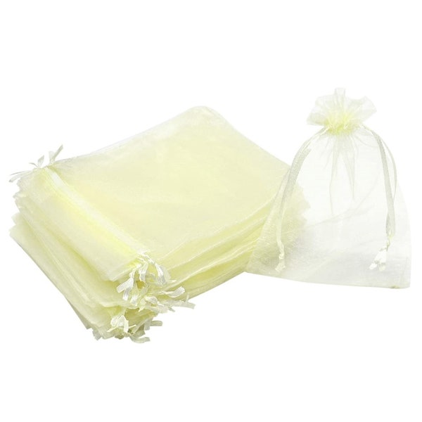 Ivory Mini Organza Bags 2.75 X 3.5 inch Drawstring Favor Bags, Ivory 2x2.75 inch Sheer Beige Organza Bags Drawstring Tiny Jewelry Pouches.