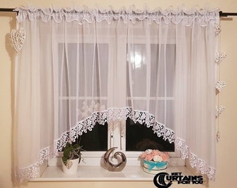 Net Curtain / Voile / 134g / Handmade / White Guipure Edge