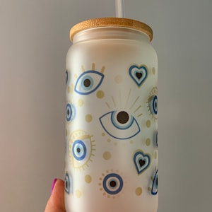 Evil Eye Libbey Can Glass Cup 16oz/Evil Eye Tumbler/Gift for Her/All Seeing Eye Cup/Positive Energy Cup