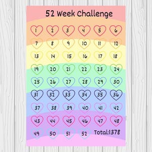 52 Week Savings Challenge/Savings Challenges/Money Challenge/Year Challenge/Annual Savings