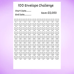 Digital Download 100 Envelope Challenge/Savings Challenges/Money Challenge/Digital Challenge/Print at Home Challenge