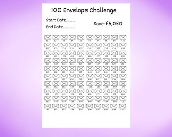 Digitale download Uitdaging 100 enveloppen/spaaruitdagingen/gelduitdaging/digitale uitdaging/uitdaging thuis afdrukken