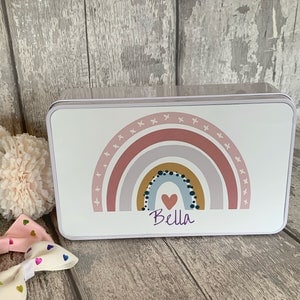 Personalised Rainbow Tin, Hair Bow Storage, Hair Accessories Tin, Girls Personalised Tin, Boohoo Rainbow,