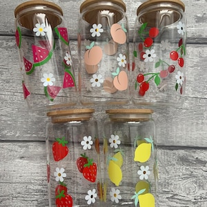 The Fruit Collection - Glass Cup 16oz/Iced Coffee Glass/Peach Iced Coffee/Fruit Iced Coffee