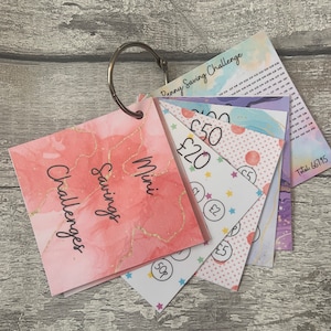 Conjunto de mini desafíos de ahorro//Desafío de ahorro reutilizable/Relleno de efectivo/Desafío de ahorro simple/ Presupuesto para niños/Desafíos de ahorro para niños