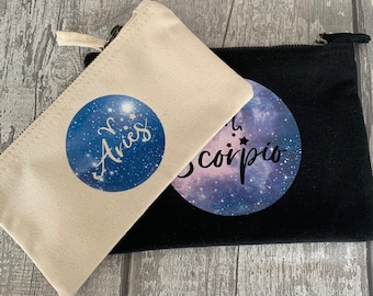 Zodiac Star Sign Make Up Bag/Accessories Pouch/Pencil Case/Zodiac Gifts/Personalised Makeup Bag/Star Sign Gifts/Constellation