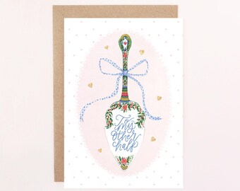 To My Other Half Greetings Card: Illustrated Cake Slice and Bow, Romance and Friendship, Anniversary, Proposal.