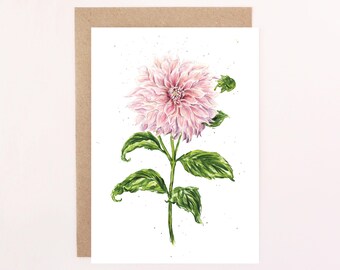 Dahlia Cafe Au Lait Greetings Card: Watercolour Dahlia Card, Birthday Card