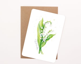 Lily Of The Valley Floral Postcard: Watercolour Illustration, Rounded Corners with Eco-Kraft Envelope